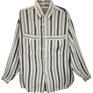 French Connection Vintage 80s Striped Long Sleeve Mens Rayon‎ Button Up Shirt